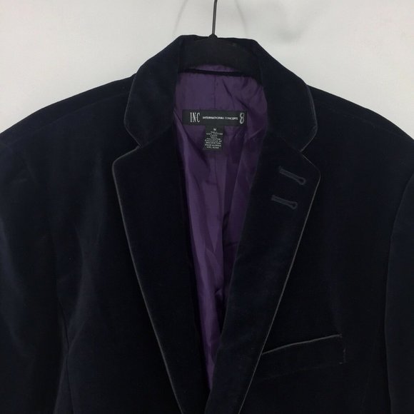 INC International Concepts Sport Coat Men Medium Navy Blue Velvet Smoking Jacket - Picture 2 of 11